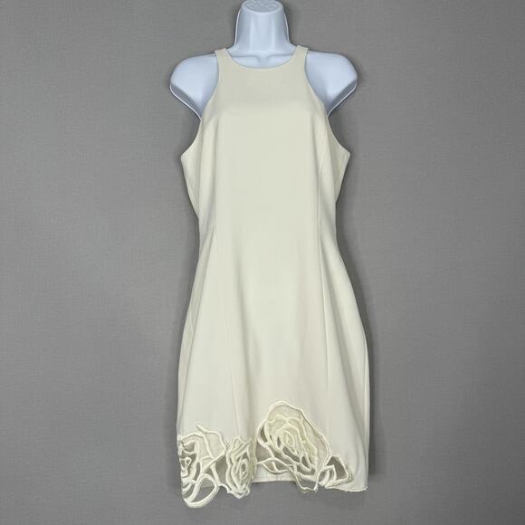 Halston Heritage Dress Womens 6 White Chalk Floral Applique Hem Bridal Cocktail - Picture 1 of 16